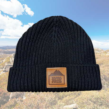 Yvc Merch Beanie Knit Black Leather Patch