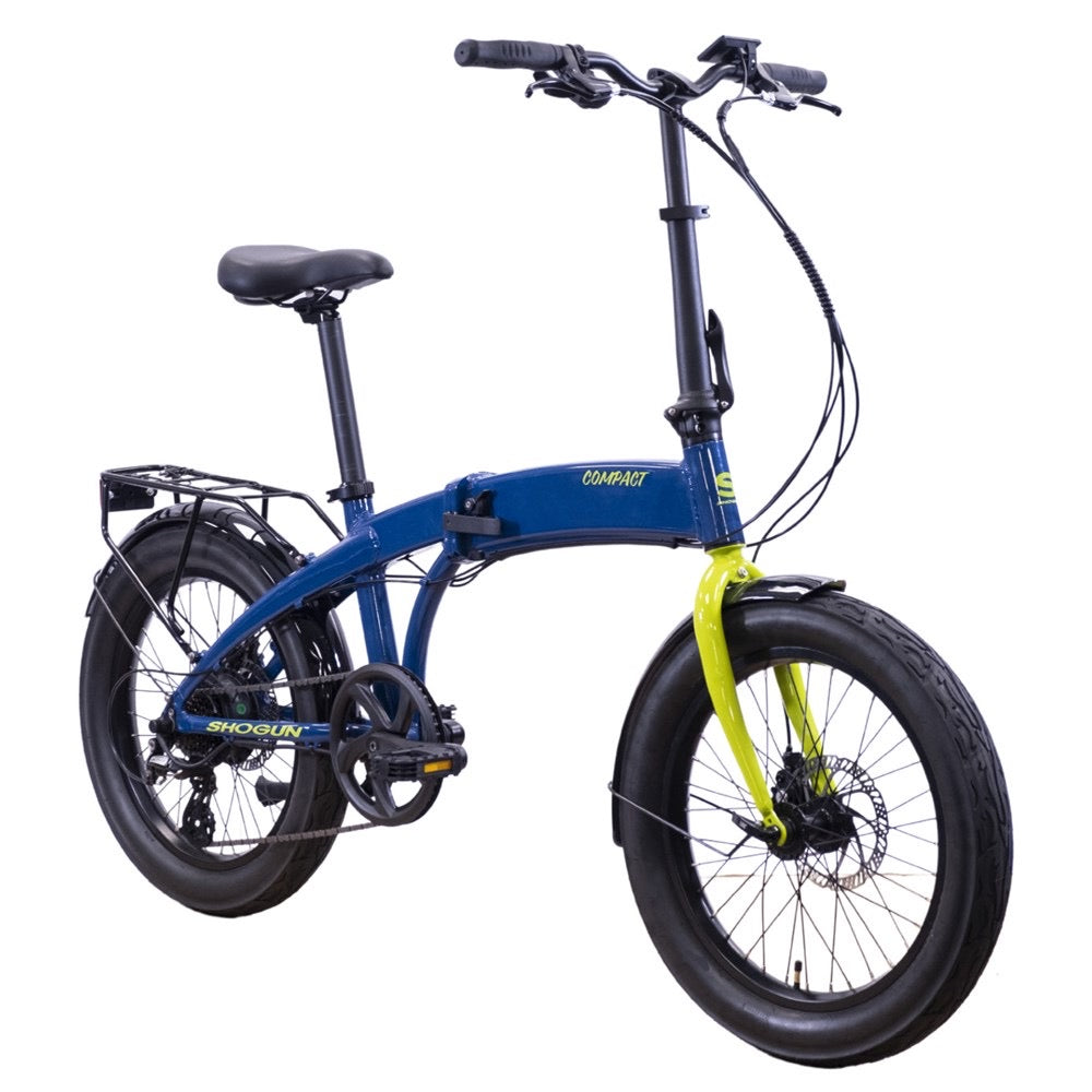 Shogun Compact Folding Electric Bike - 20" Wheels - Blue/yellow