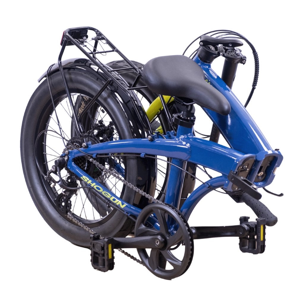 Shogun Compact Folding Electric Bike - 20" Wheels - Blue/yellow